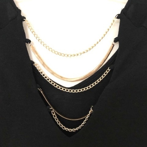 Caché Black Blouse/Sweater W/ Chains Across Back - Picture 3 of 4